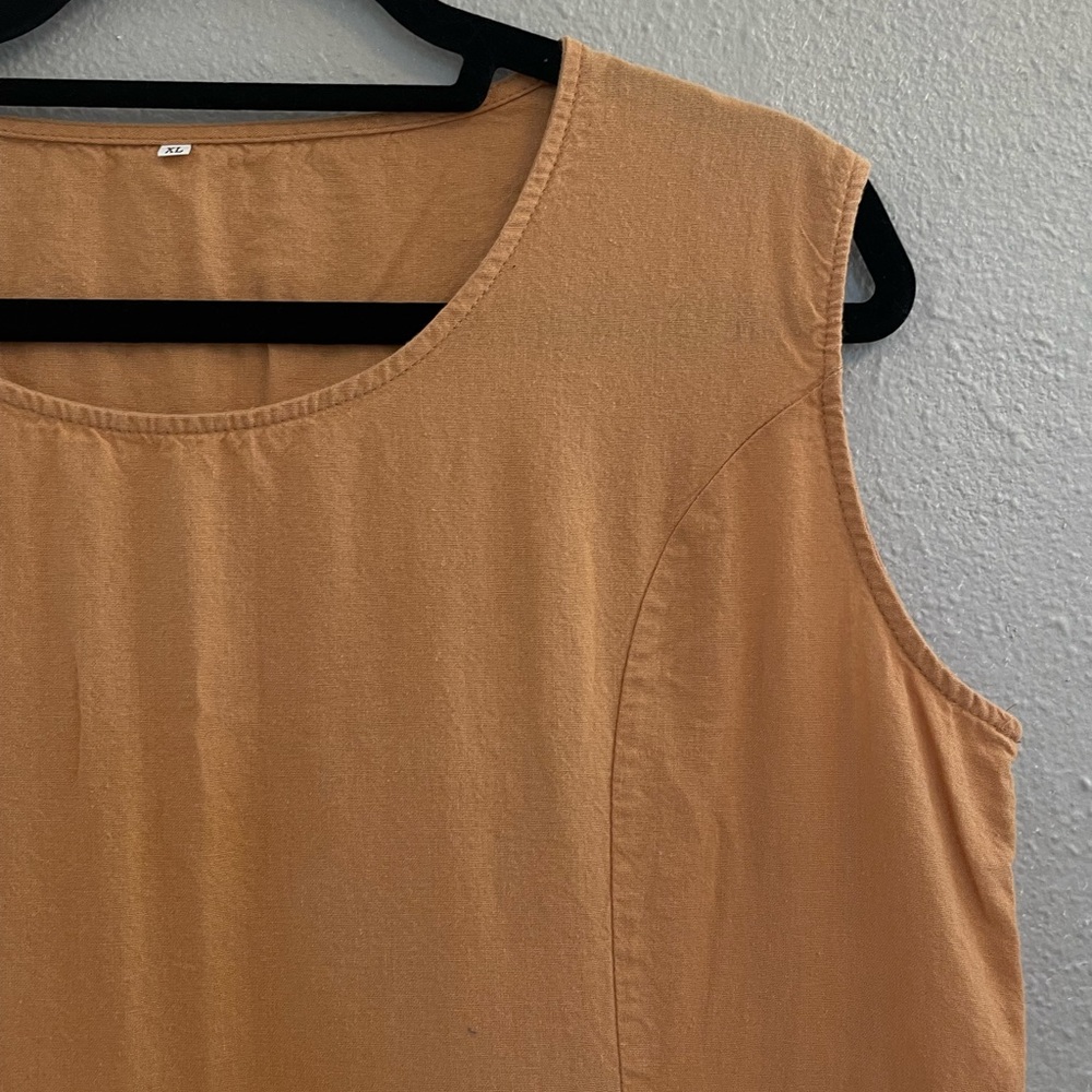 Summer Peach Sleeveless Cotton Apron Style Maxi Dress - Picture 4 of 8